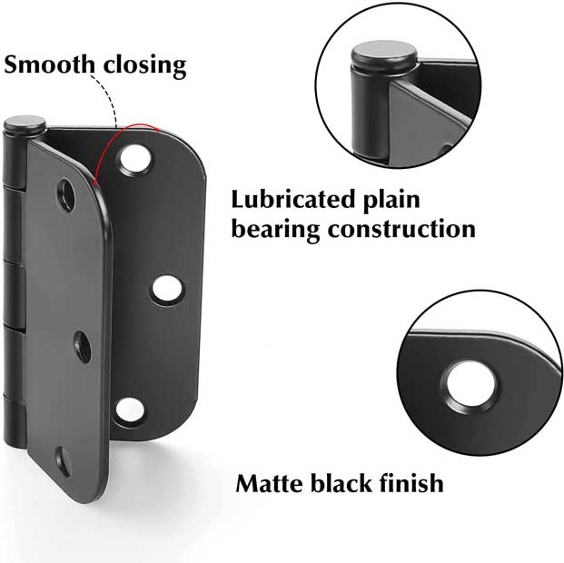 Cerniere per porte nere opache da 3,5 pollici con angolo di raggio di 5/8"